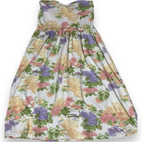 ASOS Mid-Length Sweetheart Neck Cinched Waist White With Floral Strapless Dress - Picture 15 of 15